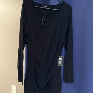 BRAND NEW WITH TAGS! Express Black Long Sleeve Fitted Front Rouged Dress.